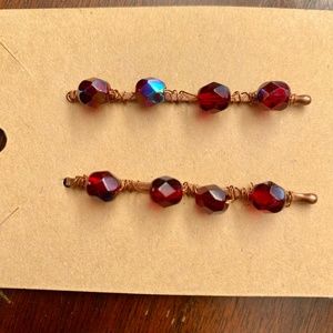 Dark Red Faceted Round AB Copper Wire Beaded Bobby Pins